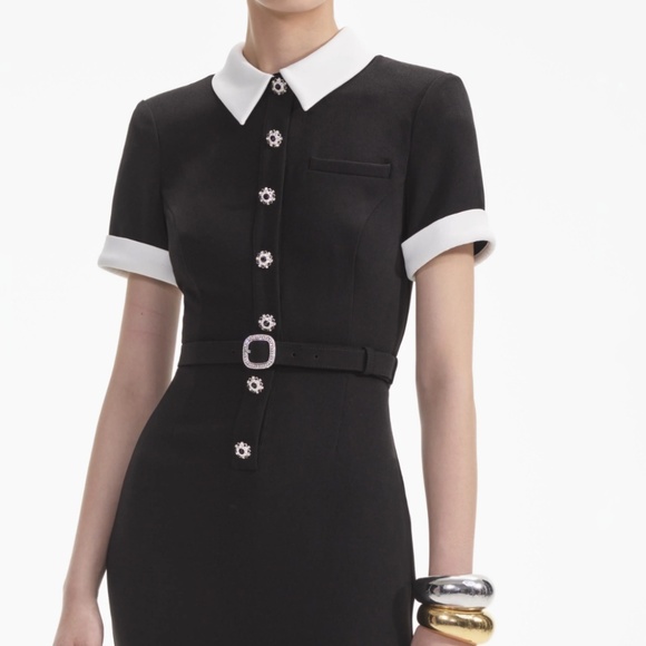 self-portrait Black Crepe Contrast Midi Dress Size: US6 - MSRP $585 - NWT - Picture 4 of 9